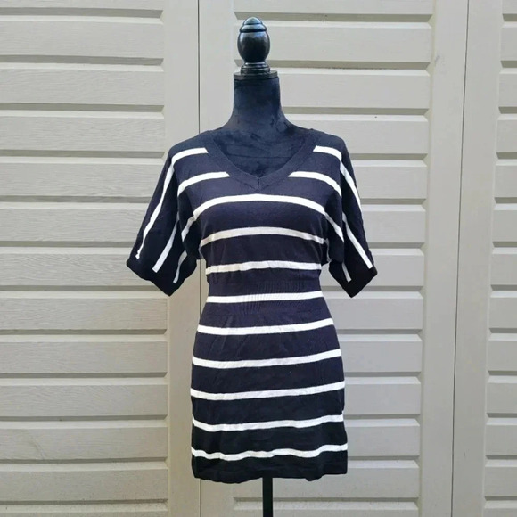 Express Women's Dress Small Black White Striped Batwing Dress Cotton Blend - Picture 1 of 8